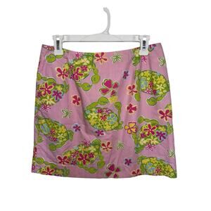 Lilly Pulitzer Vtg White Label Muscle Beach Pink Green Crab Skirt 10P